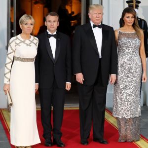 Le président américain Donald Trump, sa femme la première dame Melania Trump, le président de la République française Emmanuel Macron et sa femme la première dame Brigitte Macron - Dîner en l'honneur du Président de la République Emmanuel Macron et de la première dame Brigitte Macron (Trogneux) à la Maison Blanche à Washington, le 24 avril 2018