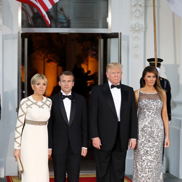 Le président américain Donald Trump, sa femme la première dame Melania Trump, le président de la République française Emmanuel Macron et sa femme la première dame Brigitte Macron - Dîner en l'honneur du Président de la République Emmanuel Macron et de la première dame Brigitte Macron (Trogneux) à la Maison Blanche à Washington, le 24 avril 2018