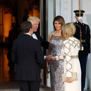 Le président américain Donald Trump, sa femme la première dame Melania Trump, le président de la République française Emmanuel Macron et sa femme la Première dame Brigitte Macron (Trogneux) - Dîner en l'honneur du Président de la République Emmanuel Macron et de la première dame Brigitte Macron (Trogneux) à la Maison Blanche à Washington, le 24 avril 2018.