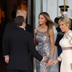 Le président américain Donald Trump, sa femme la Première dame Melania Trump, le président de la République française Emmanuel Macron et sa femme la Première dame Brigitte Macron (Trogneux) - Dîner en l'honneur du Président de la République Emmanuel Macron et de la première dame Brigitte Macron (Trogneux) à la Maison Blanche à Washington, le 24 avril 2018.