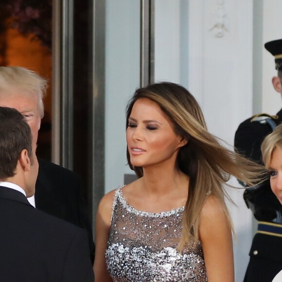 Le président américain Donald Trump, sa femme la Première dame Melania Trump, le président de la République française Emmanuel Macron et sa femme la Première dame Brigitte Macron (Trogneux) - Dîner en l'honneur du Président de la République Emmanuel Macron et de la première dame Brigitte Macron (Trogneux) à la Maison Blanche à Washington, le 24 avril 2018.