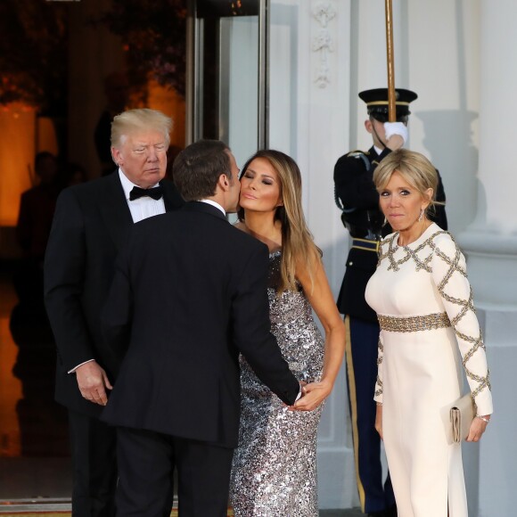 Le président américain Donald Trump, sa femme la Première dame Melania Trump, le président de la République française Emmanuel Macron et sa femme la Première dame Brigitte Macron (Trogneux) - Dîner en l'honneur du Président de la République Emmanuel Macron et de la première dame Brigitte Macron (Trogneux) à la Maison Blanche à Washington, le 24 avril 2018.