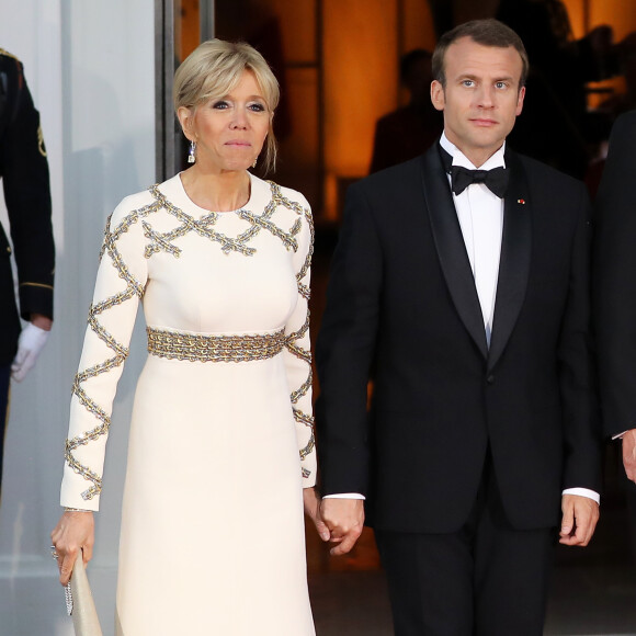 Le président de la République française Emmanuel Macron et sa femme la première dame Brigitte Macron (Trogneux) - Dîner en l'honneur du Président de la République Emmanuel Macron et de la première dame Brigitte Macron (Trogneux) à la Maison Blanche à Washington, le 24 avril 2018.
