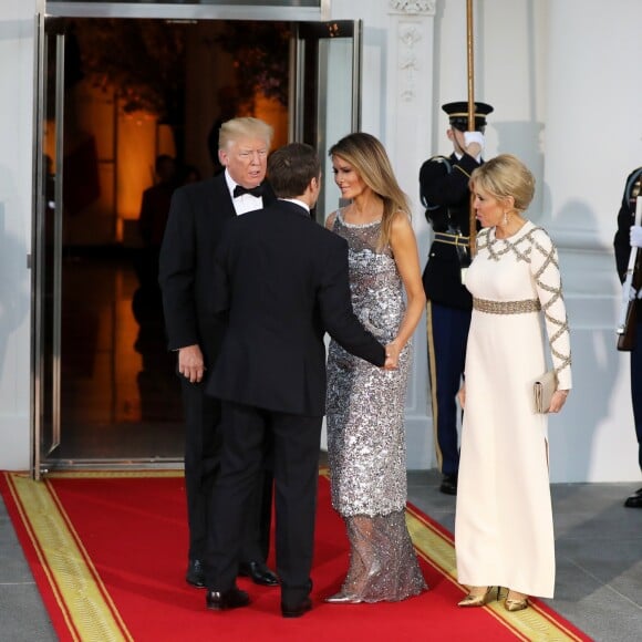 Le président américain Donald Trump, sa femme la Première dame Melania Trump, le président de la République française Emmanuel Macron et sa femme la Première dame Brigitte Macron (Trogneux) - Dîner en l'honneur du Président de la République Emmanuel Macron et de la première dame Brigitte Macron (Trogneux) à la Maison Blanche à Washington, le 24 avril 2018.