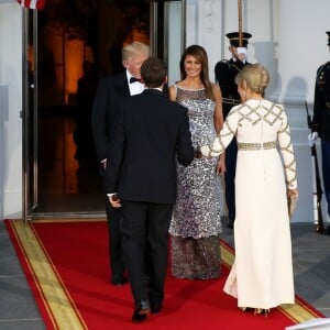 Le président américain Donald Trump, sa femme la Première dame Melania Trump, le président de la République française Emmanuel Macron et sa femme la Première dame Brigitte Macron (Trogneux) - Dîner en l'honneur du Président de la République Emmanuel Macron et de la première dame Brigitte Macron (Trogneux) à la Maison Blanche à Washington, le 24 avril 2018.