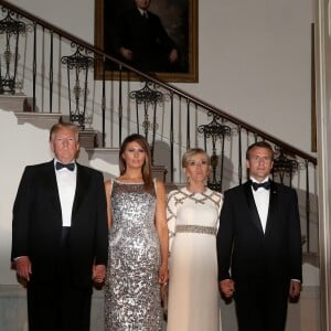 Le président américain Donald Trump, sa femme la Première dame Melania Trump, le président de la République française Emmanuel Macron et sa femme la Première dame Brigitte Macron (Trogneux) - Dîner en l'honneur du Président de la République Emmanuel Macron et de la première dame Brigitte Macron (Trogneux) à la Maison Blanche à Washington, le 24 avril 2018.