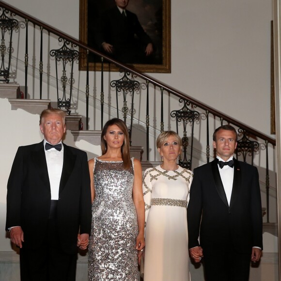 Le président américain Donald Trump, sa femme la Première dame Melania Trump, le président de la République française Emmanuel Macron et sa femme la Première dame Brigitte Macron (Trogneux) - Dîner en l'honneur du Président de la République Emmanuel Macron et de la première dame Brigitte Macron (Trogneux) à la Maison Blanche à Washington, le 24 avril 2018.