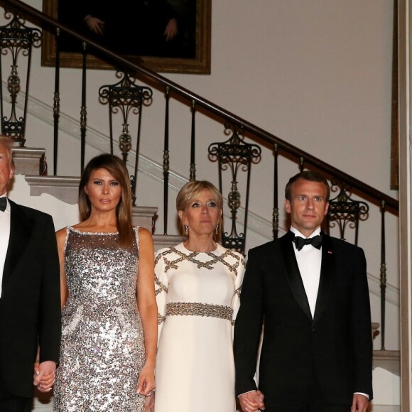 Le président américain Donald Trump, sa femme la Première dame Melania Trump, le président de la République française Emmanuel Macron et sa femme la Première dame Brigitte Macron (Trogneux) - Dîner en l'honneur du Président de la République Emmanuel Macron et de la première dame Brigitte Macron (Trogneux) à la Maison Blanche à Washington, le 24 avril 2018.