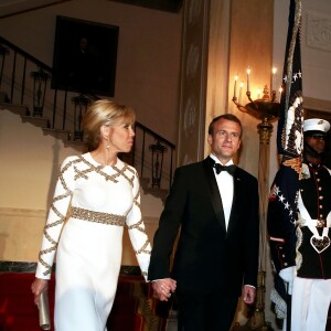 Le président de la République française Emmanuel Macron et sa femme la Première dame Brigitte Macron (Trogneux) - Dîner en l'honneur du Président de la République Emmanuel Macron et de la première dame Brigitte Macron (Trogneux) à la Maison Blanche à Washington, le 24 avril 2018.