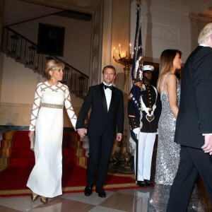 Le président américain Donald Trump, sa femme la Première dame Melania Trump, le président de la République française Emmanuel Macron et sa femme la Première dame Brigitte Macron (Trogneux) - Dîner en l'honneur du Président de la République Emmanuel Macron et de la première dame Brigitte Macron (Trogneux) à la Maison Blanche à Washington, le 24 avril 2018.