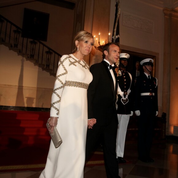 Le président de la République française Emmanuel Macron et sa femme la Première dame Brigitte Macron (Trogneux) - Dîner en l'honneur du Président de la République Emmanuel Macron et de la première dame Brigitte Macron (Trogneux) à la Maison Blanche à Washington, le 24 avril 2018.