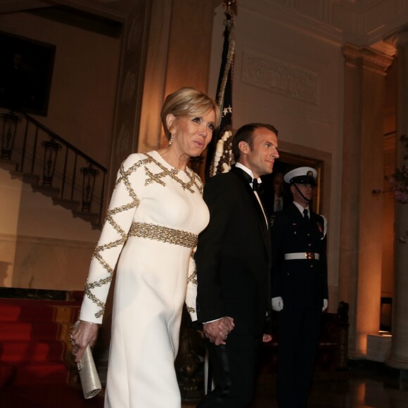 Le président de la République française Emmanuel Macron et sa femme la Première dame Brigitte Macron (Trogneux) - Dîner en l'honneur du Président de la République Emmanuel Macron et de la première dame Brigitte Macron (Trogneux) à la Maison Blanche à Washington, le 24 avril 2018.