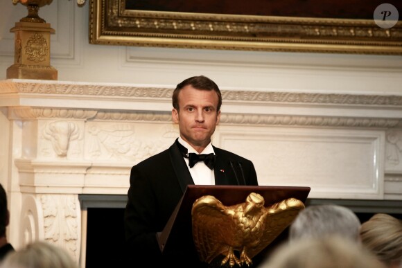 Le président de la République française Emmanuel Macron - Dîner en l'honneur du Président de la République Emmanuel Macron et de la première dame Brigitte Macron (Trogneux) à la Maison Blanche à Washington, le 24 avril 2018.