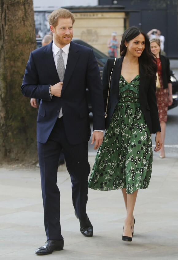 Le prince Harry et sa fiancée Meghan Markle arrivent à une réception organisée par Malcolm Turnbull, Premier ministre australien et son épouse Lucy Turnbull à l'ambassade australienne (High Commission of Australia) à Londres, Royaume Uni, le 21 avril 2018.
