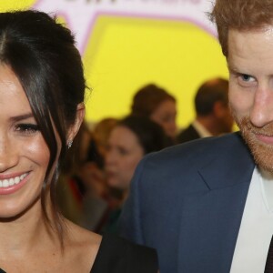 Le prince Harry et sa fiancée Meghan Markle lors de la réception women's empowerment à la Royal Aeronautical Society à Londres le 19 avril 2018.