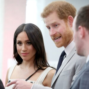 Le prince Harry et sa fiancée Meghan Markle lors d'une réception du forum des jeunes pendant le Commonwealth Heads of Government Meeting à Londres le 18 avril 2018.