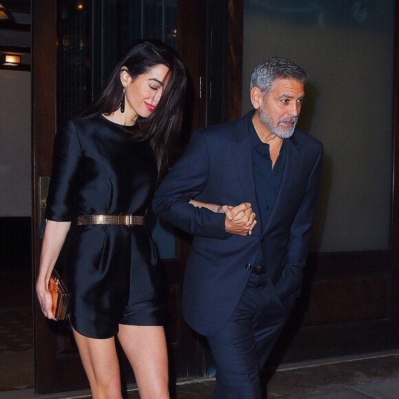 Exclusif - George Clooney est allé fêter son anniversaire (57 ans) avec sa femme Amal Alamuddin Clooney à New York, le 6 mai 2017