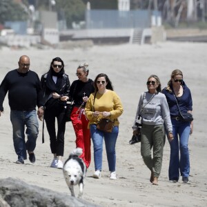 Laeticia Hallyday accompagnée de sa chienne Cheyenne va déjeuner avec Jean-François Piège et sa femme Elodie, Yaël Abrot, Christina accompagnée de sa chienne et Ezra Petronio avec sa compagne Lana Petrusevych au restaurant Nobu à Malibu le 10 mai 2018.