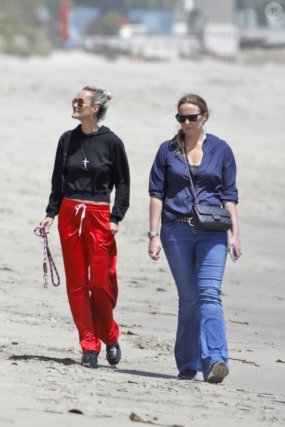 Laeticia Hallyday accompagnée de sa chienne Cheyenne va déjeuner avec Jean-François Piège et sa femme Elodie, Yaël Abrot, Christina accompagnée de sa chienne et Ezra Petronio avec sa compagne Lana Petrusevych au restaurant Nobu à Malibu le 10 mai 2018.
