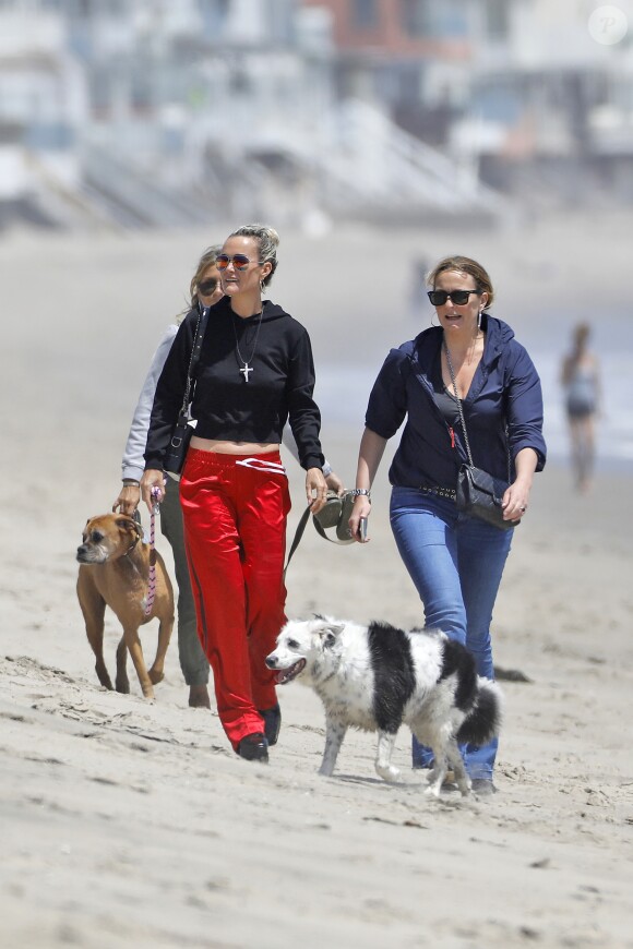 Laeticia Hallyday accompagnée de sa chienne Cheyenne va déjeuner avec Jean-François Piège et sa femme Elodie, Yaël Abrot, Christina accompagnée de sa chienne et Ezra Petronio avec sa compagne Lana Petrusevych au restaurant Nobu à Malibu le 10 mai 2018.