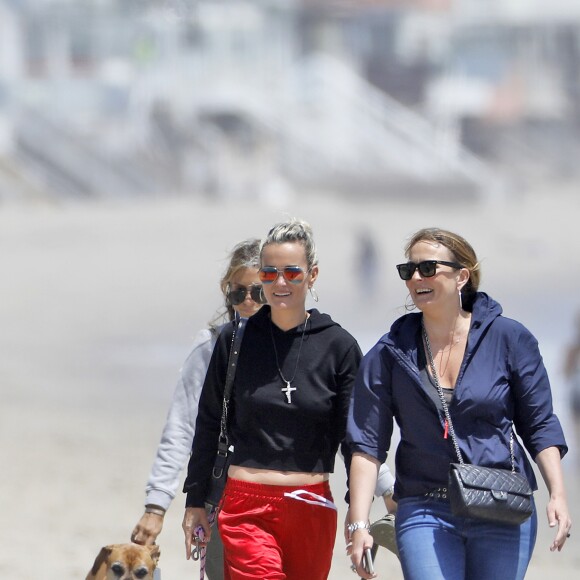 Laeticia Hallyday accompagnée de sa chienne Cheyenne va déjeuner avec Jean-François Piège et sa femme Elodie, Yaël Abrot, Christina accompagnée de sa chienne et Ezra Petronio avec sa compagne Lana Petrusevych au restaurant Nobu à Malibu le 10 mai 2018.