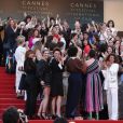 Cate Blanchett et les 82 femmes représentant les 82 femmes réalisatrices ayant été sélectionnées au festival de Cannes depuis sa première édition en 1947, dont Clotilde Courau, Leïla Bekhti, Clémence Poesy, Sofia Boutella, Salma Hayek, Claudia Cardinale, Cécile Cassel, Anna Mouglalis, Alba Rohrwacher, Lolita Chammah, Melita Toscan du Plantier, Tonie Marshall, Ava Duvernay, Khadja Nin, Léa Seydoux, Kristen Stewart - Montée des marches du film " Les Filles du Soleil " lors du 71ème Festival International du Film de Cannes. Le 12 mai 2018 © Borde-Jacovides-Moreau/Bestimage