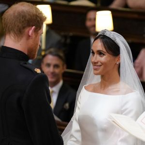 Meghan Markle et le prince Harry, duchesse et duc de Sussex, lors de leur mariage le 19 mai 2018 à Windsor, en la chapelle St George.