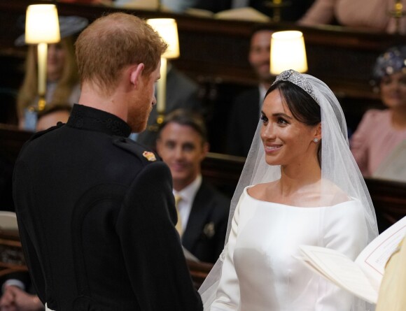 Meghan Markle et le prince Harry, duchesse et duc de Sussex, lors de leur mariage le 19 mai 2018 à Windsor, en la chapelle St George.