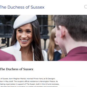 Meghan Markle, duchesse de Sussex, a désormais sa page officielle sur le site de la monarchie britannique.