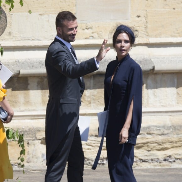 David et Victoria Beckham assistent au mariage du prince William et de Meghan Markle à la chapelle St. George au château de Windsor. Le 19 mai 2018.