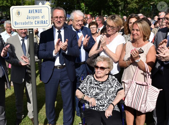 Inauguration de l'avenue Jacques et Bernadette Chirac à Brive-la-Gaillarde (Corrèze) le 8 juin 2018. L'épouse de l'ancien président de la Répubique, Bernardette Chirac, était présente à l'événement, notamment entourée d sa fille Claude.
