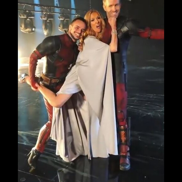 Yanis Marshall, Céline Dion et Ryan Reynolds sur le tournage de Ashes pour Deadpool 2. Instagram, 2018