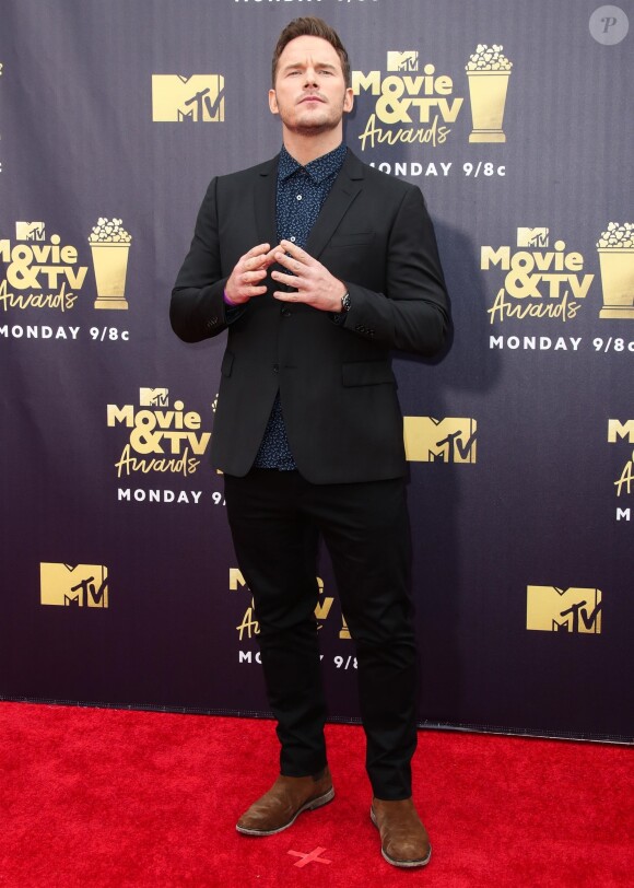 Chris Pratt - Les célébrités posent lors du photocall de la soirée des "MTV Movie And TV Awards" à Santa Monica le 16 juin 2018.  Red carpet arrivals at the 2018 MTV Movie And TV Awards at Barker Hangar on June 16, 2018 in Santa Monica, California.16/06/2018 - Santa Monica