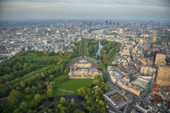 Vue aérienne du palais de Buckingham, à Londres.