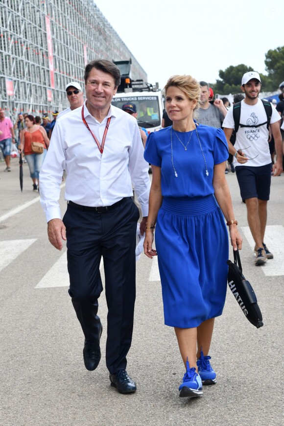 Exclusif - Christian Estrosi et sa femme Laura Tenoudji durant la journée d'essai du Grand Prix de France au Castellet le 23 juin 2018. © Bruno Bebert/Bestimage