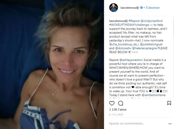Laura Tenoudji pose sans maquillage sur Instagram le 1er juillet 2018.