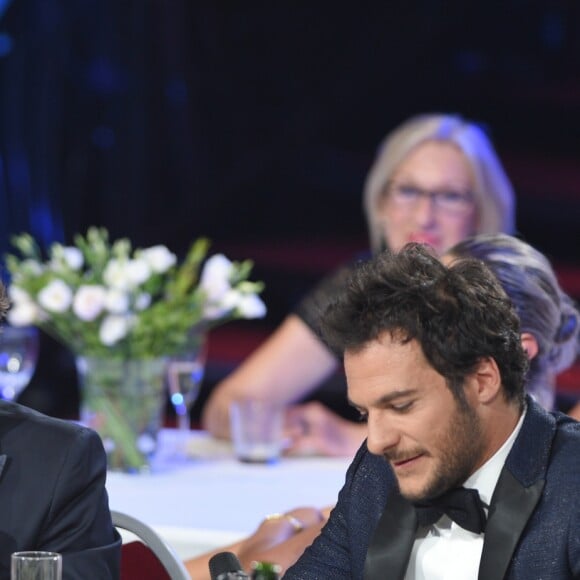 Exclusif - Stéphane Bern et Amir Haddad - Enregistrement de l'émission "Bon anniversaire Line" à l'occasion des 90 ans de Line Renaud au Théâtre Bobino à Paris, le 25 juin 2018. L'émission, présentée par Stéphane Bern, est diffusée mardi 3 juillet 2018 à 20h55 sur France 2. © Coadic Guirec / Bestimage