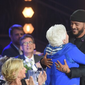 Exclusif - Michèle Laroque, Line Renaud et Slimane - Enregistrement de l'émission "Bon anniversaire Line" à l'occasion des 90 ans de Line Renaud au Théâtre Bobino à Paris, le 25 juin 2018. L'émission, présentée par Stéphane Bern, est diffusée mardi 3 juillet 2018 à 20h55 sur France 2. © Coadic Guirec / Bestimage