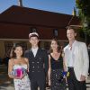 Le prince Nikolai de Danemark entouré de sa mère la comtesse Alexandra, sa belle-mère la princesse Marie et son père le prince Joachim lors de la cérémonie de remise de diplôme de son lycée privé, Herlufsholm à Naestved le 27 juin 2018.