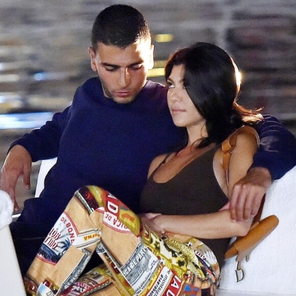 Exclusif - Kourtney Kardashian et son compagnon Younes Bendjima ont été aperçus en train de prendre du bon temps sur le port de Portofino en Italie, le 3 juillet 2018.