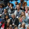 Ethan Mbappé, Frédéric Pavard (père de B.Pavard), Nathalie Pavard (mère de B.Pavard), Rachel Legrain-Trapani (Miss France 2007 et compagne de B.Pavard), Marie-Chantal Tolisso (mère de C. Tolisso), Sandra (compagne C. Tolisso), la soeur d'Adil Rami, Nadia, et Charlotte Pirroni (compagne de F.Thauvin) - Célébrités dans les tribunes lors de la demi-finale de la coupe du monde opposant la France à la Belgique à Saint-Pétersbourg le 10 juillet 2018 © Cyril Moreau/Bestimage