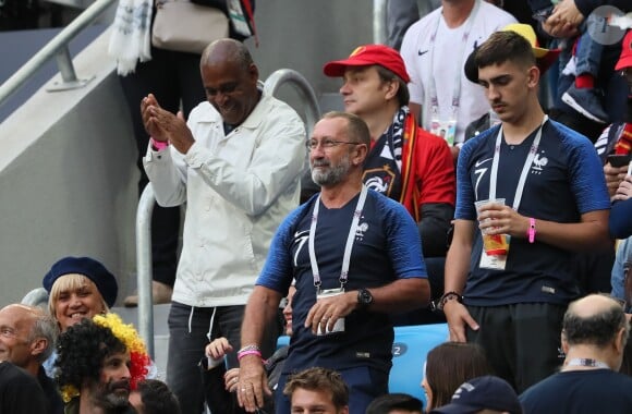 La famille Griezmann, son père Alain, sa mère Isabelle et son frère Théo - Célébrités dans les tribunes lors de la demi-finale de la coupe du monde opposant la France à la Belgique à Saint-Pétersbourg le 10 juillet 2018