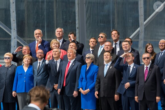 Angela Merkel (chancelière d'Allemagne), Charles Michel (premier ministre de la Belgique), le secrétaire général de l'Otan Jens Stoltenberg, Erna Solberg (premier ministre de Norvège)Donald J. Trump (président des Etats-Unis), Theresa May (premier ministre du Royaume-Uni), Emmanuel Macron (président de la République Française),Mark Rutte (premier ministre des Pays-Bas), Alexis Tsipras (premier ministre grec), Recep Tayyip Erdogan (président de la République de Turquie), - Cérémonie d'ouverture du sommet de l'OTAN à Bruxelles, Belgique, le 11 juillet 2018. © Alain Rolland/ImageBuzz/Bestimag