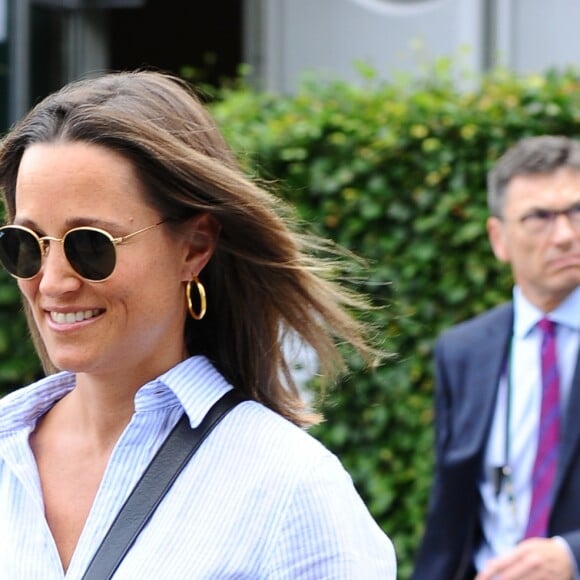 Pippa Middleton (enceinte) à son arrivée au tournoi de tennis de Wimbledon à Londres. Le 11 juillet 2018 11 July 2018.