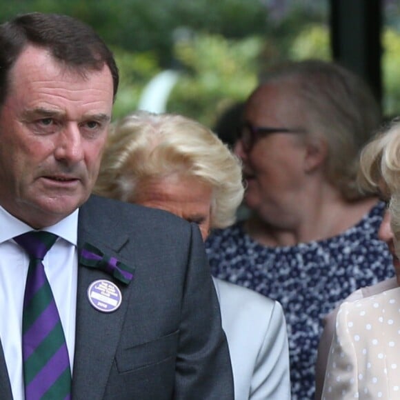 Camilla Parker Bowles, duchesse de Cornouailles en visite à Wimbledon à l'occasion du tournoi de Tennis à Londres le 11 juillet 2018