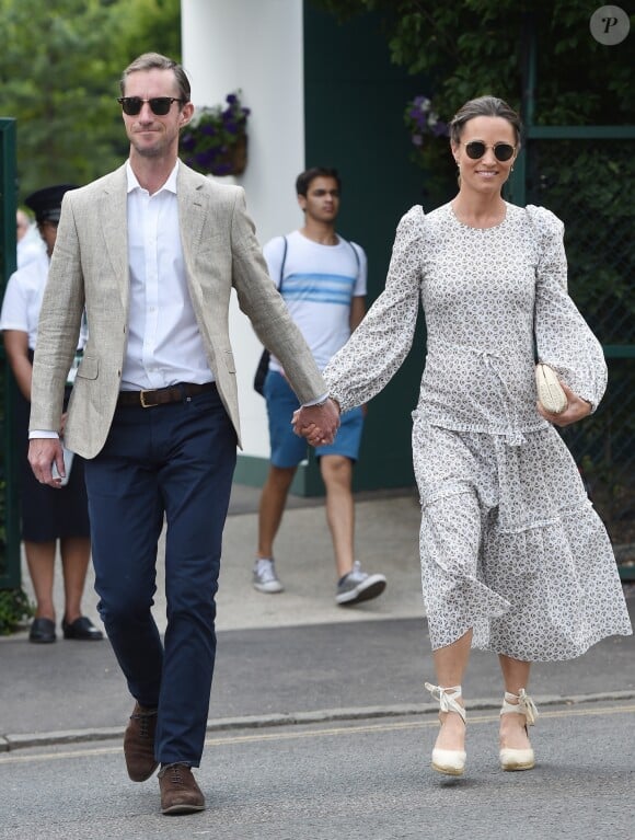 Pippa Middleton et son mari James Matthews au tournoi de Wimbledon à Londres, le 13 juillet 2018.