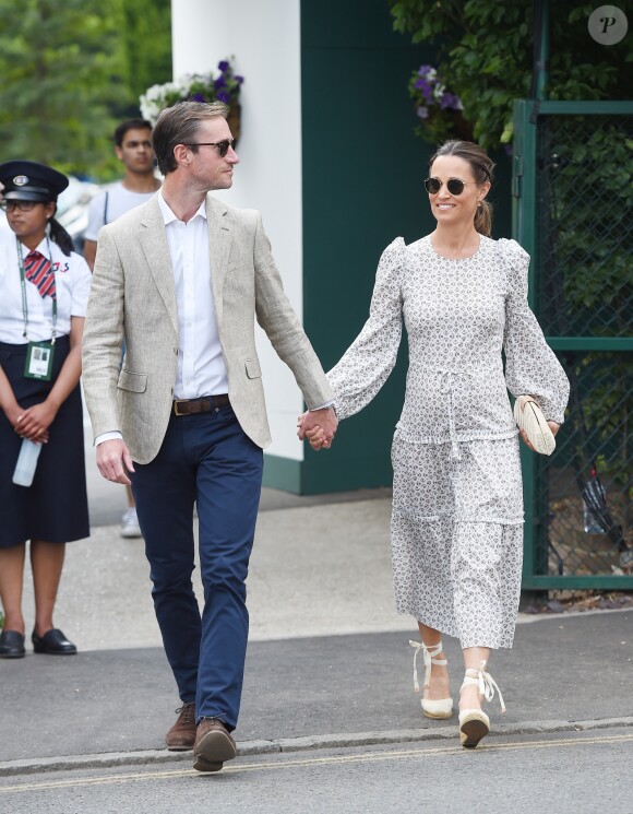 Pippa Middleton et son mari James Matthews au tournoi de Wimbledon à Londres, le 13 juillet 2018.