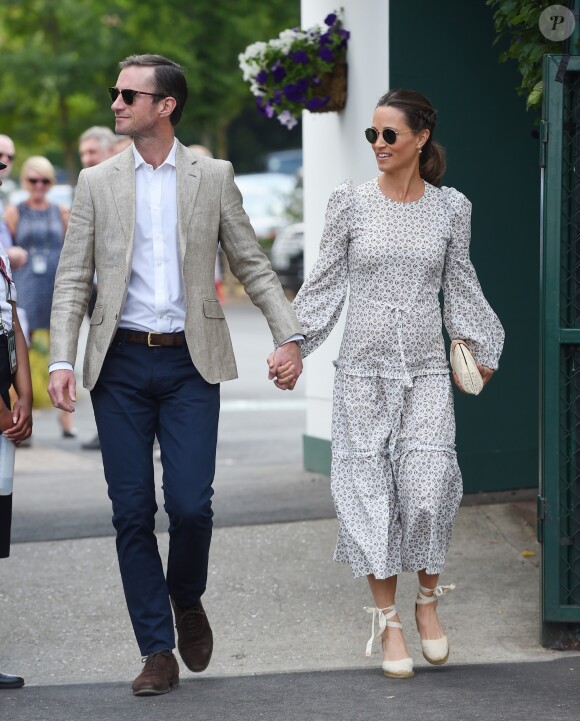 Pippa Middleton et son mari James Matthews au tournoi de Wimbledon à Londres, le 13 juillet 2018.