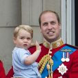  Le prince George de Cambridge dans les bras du prince William le 13 juin 2015 lors de la parade Trooping the Colour. 