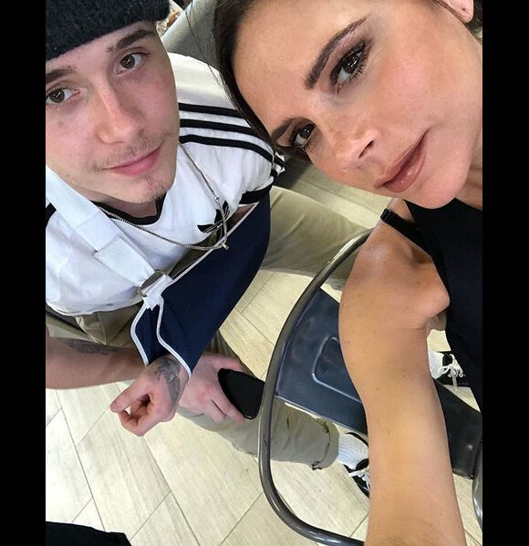 Brooklyn et Victoria Beckham. Mai 2018.